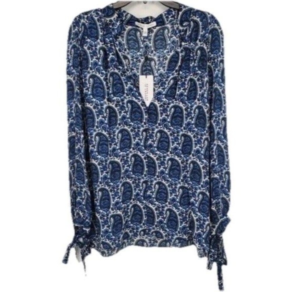 Derek Lam I0 Crosby Intermix 100% Pure Silk Paisley Blouse Women Sz 0 Tie Sleeve